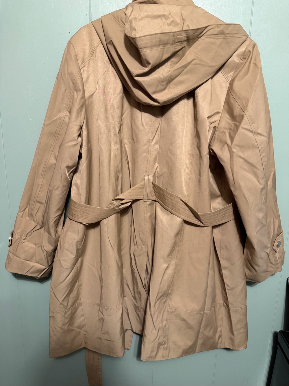 London Fog Hooded Trench Coat in Taupe